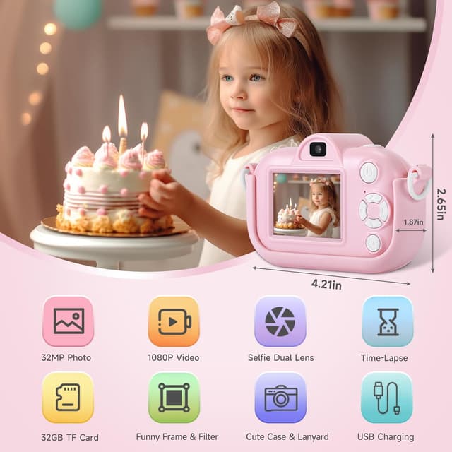 Detalle 2 de ZUODUN Kids Camera 1080P with 32GB SD Card
