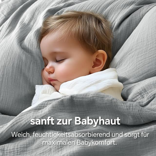 Detalle de BEDELITE Musselin Bettwäsche 155x220 aus Baumwolle (ÖKO-TEX), 3-teilig mit Reißverschluss