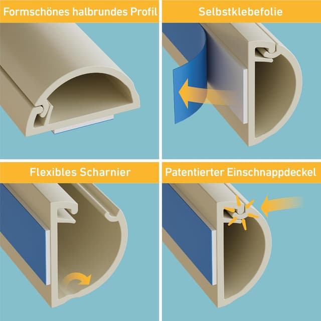 Detalle 2 de D-Line Kabelkanal 20x10 mm, Kabelleiste Magnolien – 10× 40 cm (4 m) inkl. Zubehör