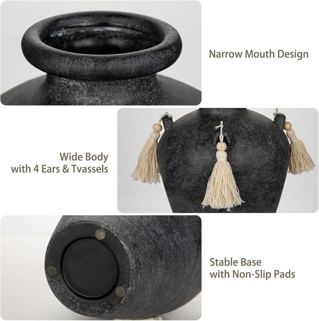 Thumbnail 5 de Arborus Vase Keramik 24 cm Vintage Vase Schwarz