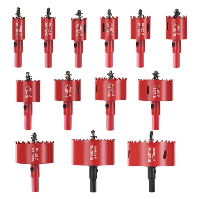 Imagen de flintronic Bi-Metal Hole Saw, 13 PCS 18mm - 75mm Hole Saw Set with Hexagon Adapter and Centring Drill, Perfect for Drilling Soft Metal, Wood, PVC Board and Plastic for Cutting Circular Holes en OfertitasTOP