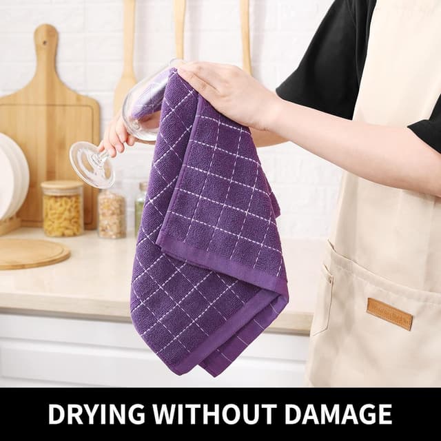 Thumbnail 4 de Homaxy Cotton Terry Kitchen Towels & Dishcloths Set (Purple), Checkered Assortment, Set of 8