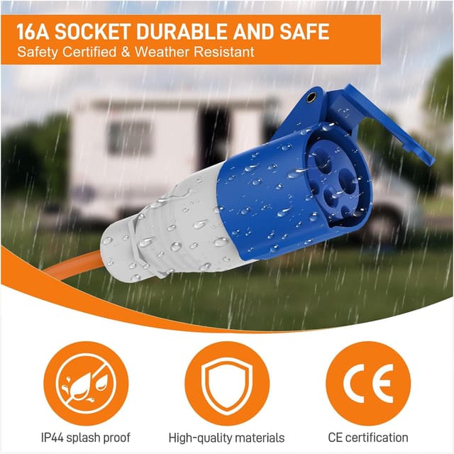 Detalle de FDTEK 16A to 13A Adapter (250V) – UK 3 Pin Plug for Caravan, Motorhome & Camping Hook-Up Cable