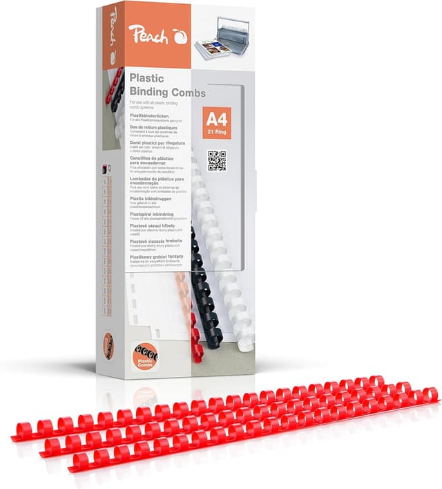 Detalle de Peach Plastikbinderücken A4, 14 mm (PB414-01) – 100 weiße Rücken für bis zu 125 Blatt