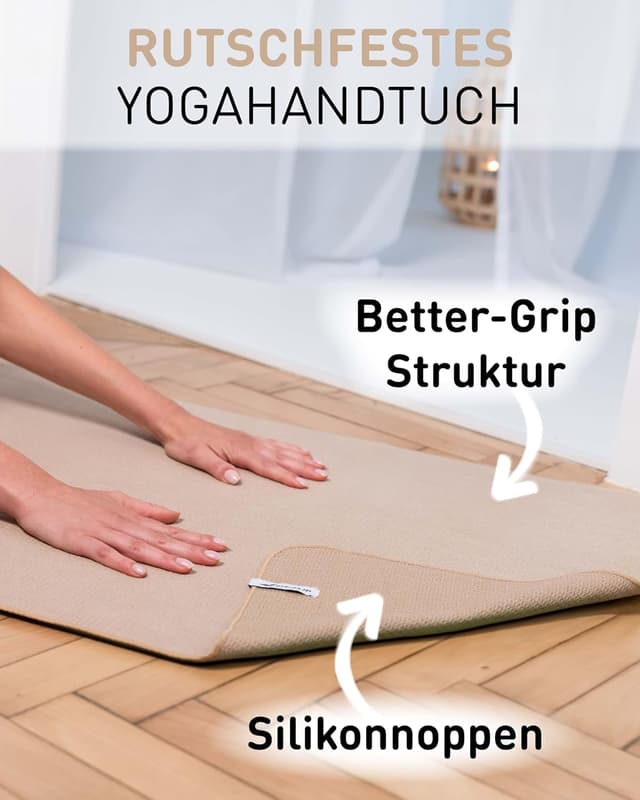 Detalle de Fit-Flip Yoga Handtuch mit Noppen & rutschfester Unterseite (185 x 63 cm) – Mikrofaser für Yogamatte, Pilates & Fitness