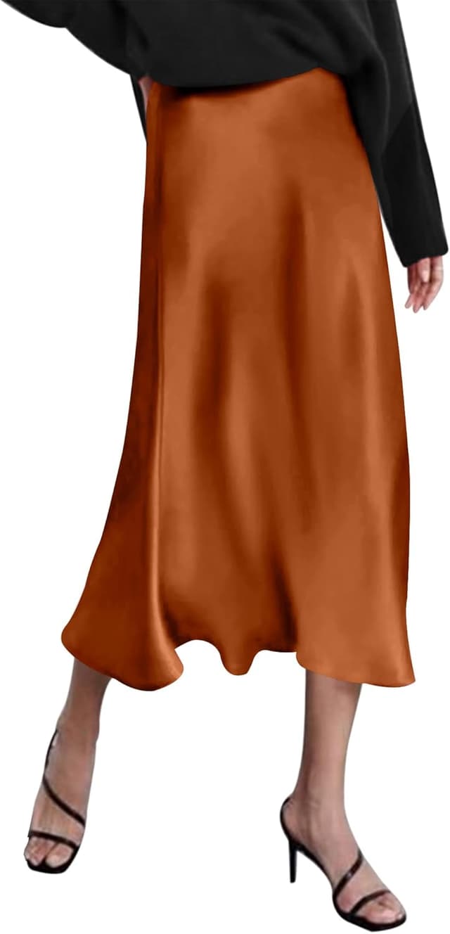 Detalle de Zeagoo Satin High-Waist Midi Skirt for Women (Elegant Party Skirt)