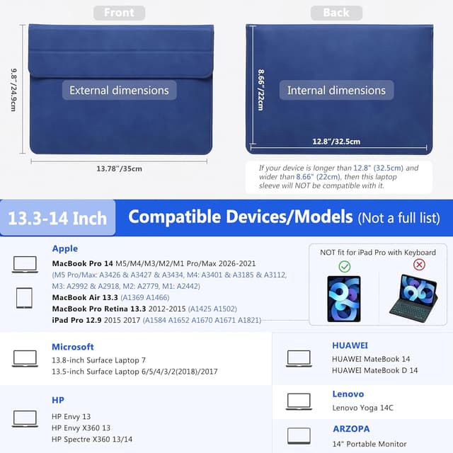 Detalle 2 de HYZUO 13.3–14 inch laptop sleeve case with stand feature (Klein Blue) for MacBook Pro/Air, Surface, HP Spectre X360