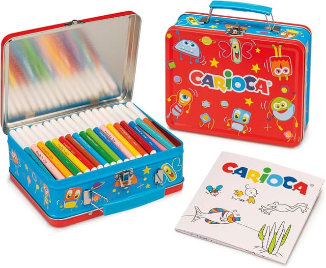 Detalle 2 de CARIOCA Set Creativo 100 pennarelli punta fine lavabili con album A4 e astuccio in metallo rosso