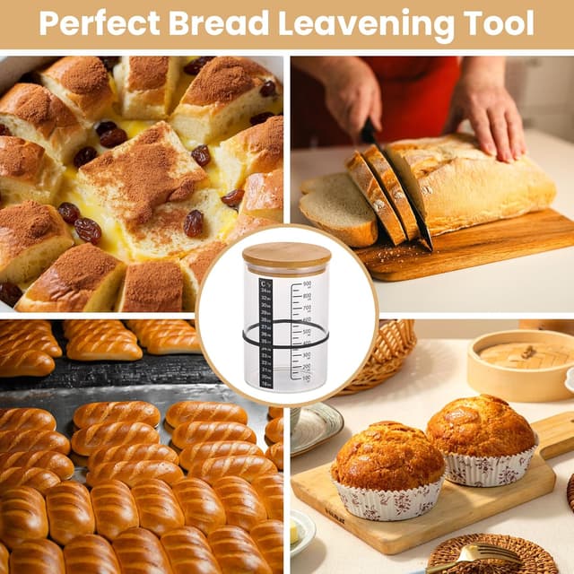 Detalle 2 de MICHIHOMIE Sauerteig Starter Gärglas-Set mit 900 ml Glas, Thermometerpapier & Holzdeckel