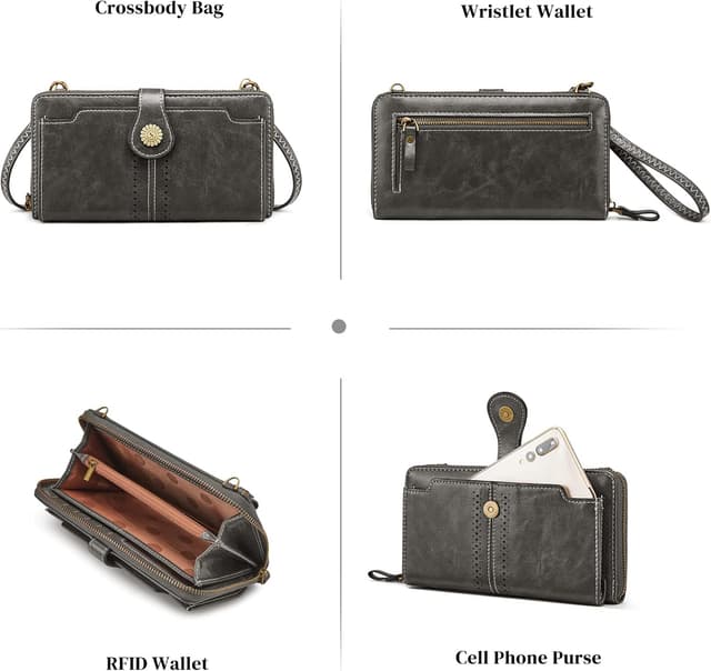 Detalle de S-ZONE Pn21b017 porte-monnaie pour téléphone femme en cuir végétalien avec protection RFID