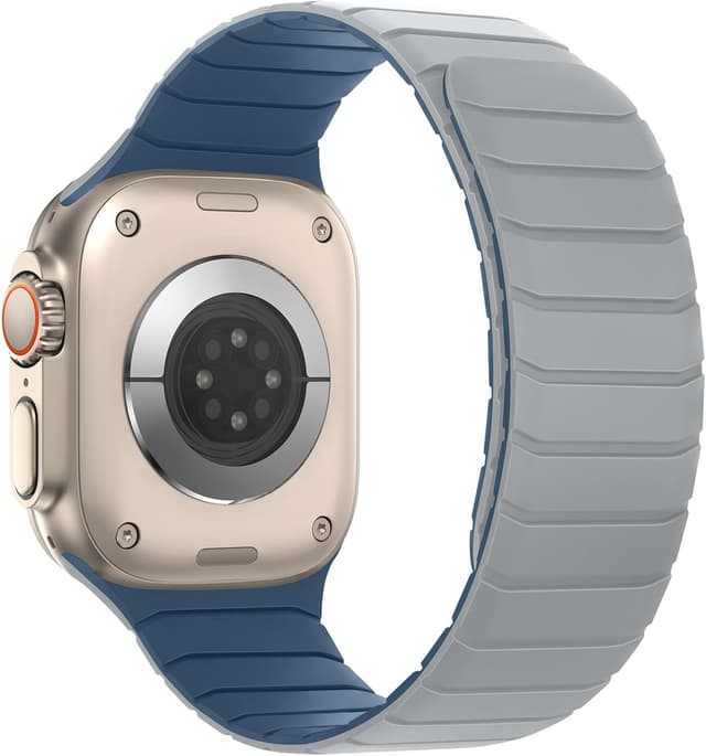 Detalle de Tasikar Magnetic Straps Magnetic Silicone Replacement Loop for Apple Watch (49mm–42mm) – Misty Grey/Blue