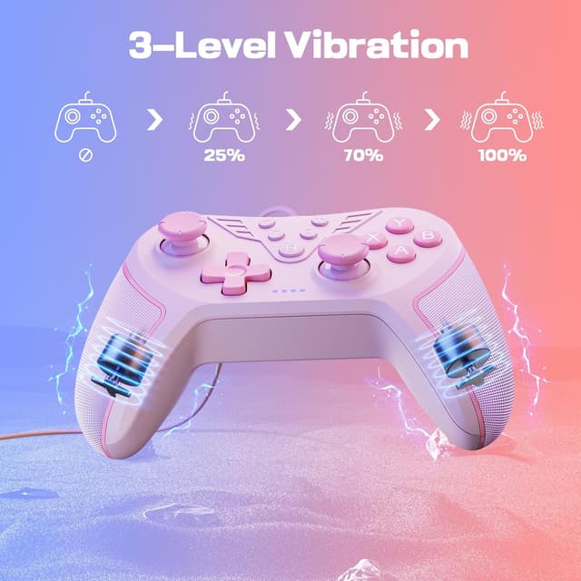 Detalle 2 de RivalPlay Wired PC Controller with Paddles, 3-Level Vibration & Mappable Buttons (Pink)