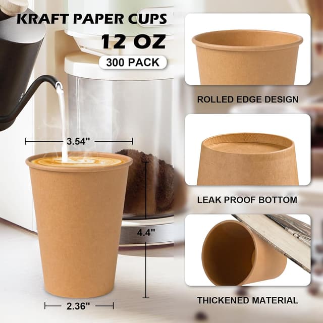 Detalle 2 de Kraft paper coffee cups 300 pack 12 oz