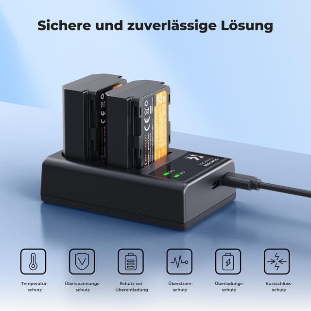 Detalle de K&F CONCEPT NP-FZ100 Kamera-Akku 2er Pack (2280 mAh) mit USB-Dual-Ladegerät für Sony Alpha