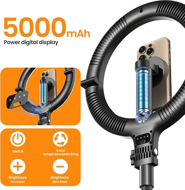 Detalle de Diyife Cordless 10" Ring Light with Tripod Stand, Magnetic Phone Holder & 5000mAh Battery