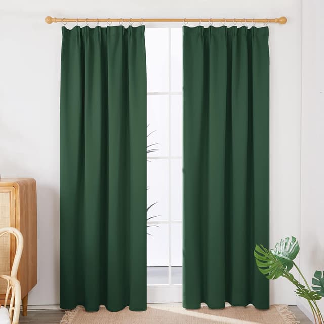Detalle 2 de Deconovo Thermal Insulated Pencil Pleat Blackout Curtains (2 Panels) – Forest Green – 66 x 90 Inch