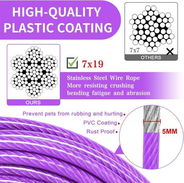 Detalle de Purple Dog Tie Out Cable (steel wire leash), 9m with durable 360° clips