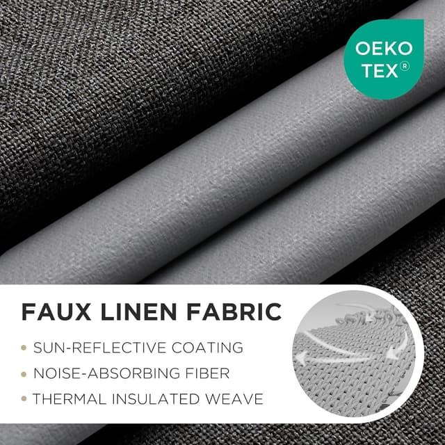 Detalle de Joydeco Rideaux occultants thermiques 167x228 cm (2 panneaux) effet lin à œillets, noir