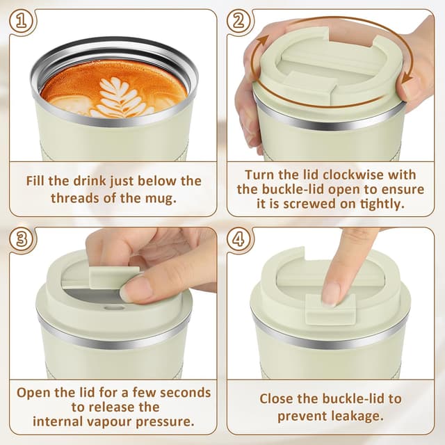 Detalle de KETIEE Thermobecher to go 510 ml (doppelwandig) mit auslaufsicherem Deckel – Creme