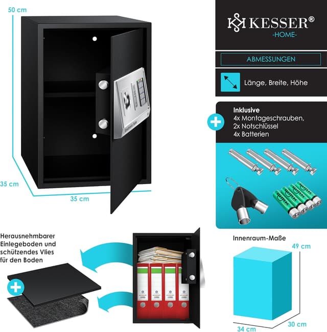 Thumbnail 6 de KESSER® Elektr. Tresor 50×35×34,5 cm mit LED-Anzeige und Doppelbolzen-Zahlenschloss (Wandtresor)