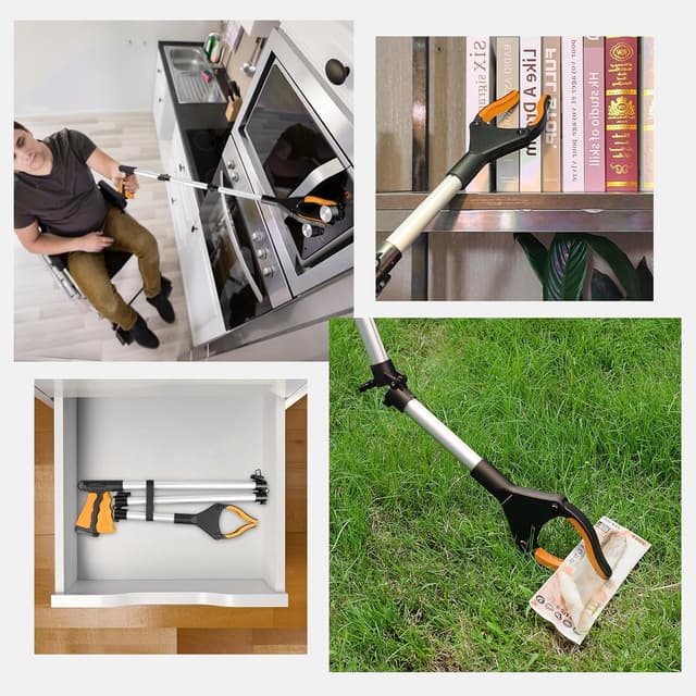 Detalle 2 de YAUNGEL Greifzange für Senioren, faltbar 108 cm mit 360° Drehkopf und Magnet (orange)