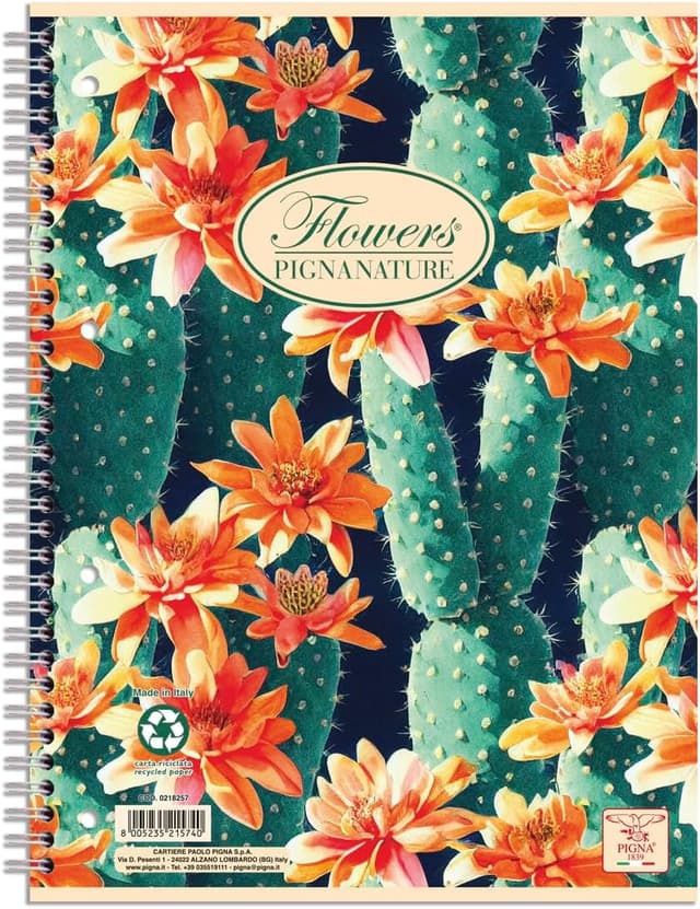 Detalle 2 de Carnets à spirales Pigna Nature Flowers A5 (4 trous) – lot de 5, papier recyclé 80 g