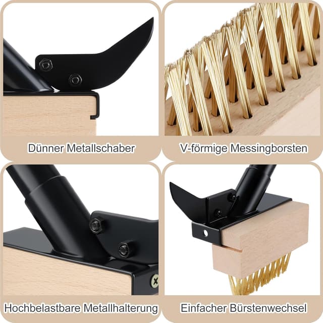 Detalle de Mitclear Unkrautbürste mit langem Stiel (128 cm) – 2-in-1 Fugenreiniger mit Drahtbürste & Schaber
