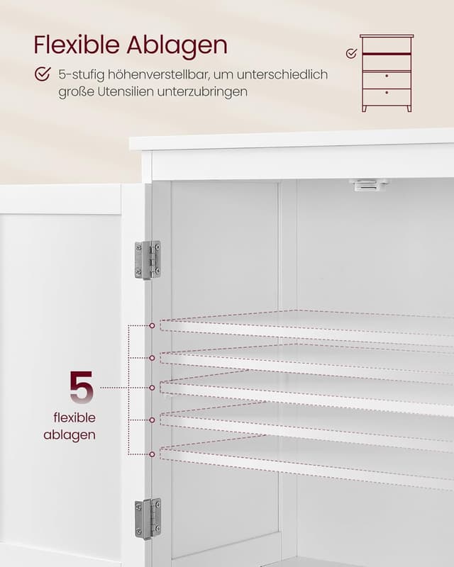 Thumbnail 6 de VASAGLE Badezimmerschrank klassikweiß BBC551P31 mit 2 Türen, 2 Schubladen und verstellbarer Ablage (30 x 60 x 110 cm)