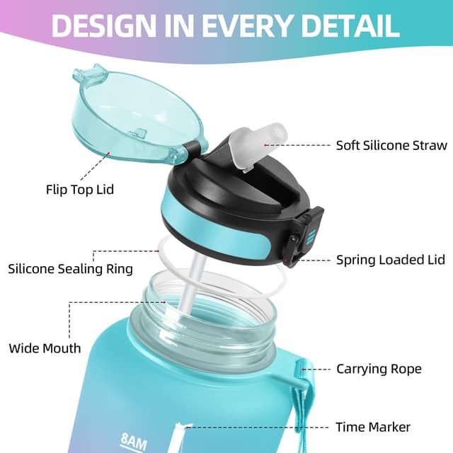 Detalle 2 de Motswedi borraccia 1500 ml motivazionale senza BPA con cannuccia