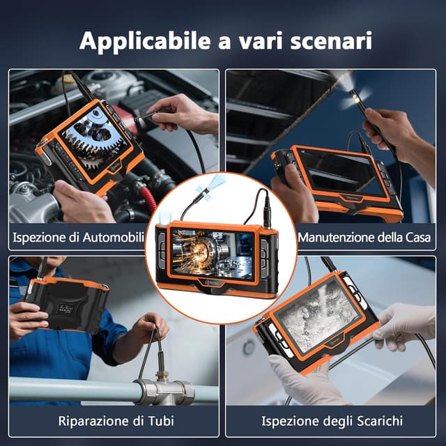 Thumbnail 6 de Ferdiiz Endoscopio Professionale 7" IPS 1920P HD 1920P con tripla lente e LED regolabili, sonda IP68 con cavo semi-rigido 5 m