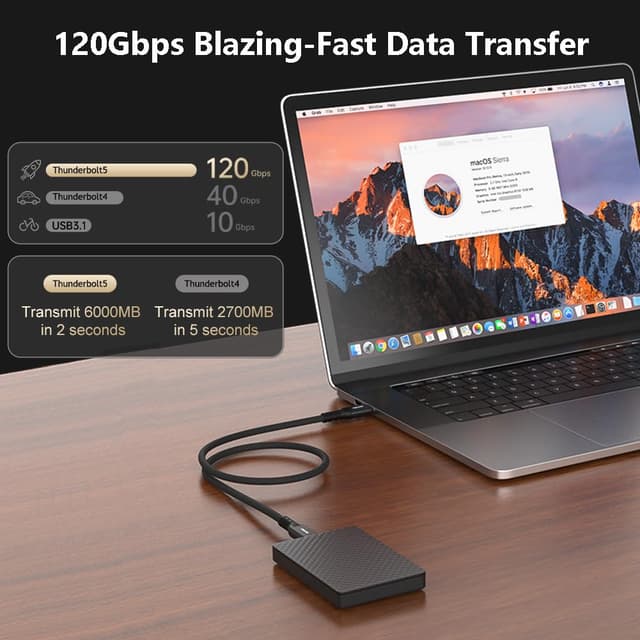 Detalle de Alvin's Cables Thunderbolt 5 Cable (1ft) – 120Gbps USB-C to USB-C with 240W USB PD and up to 16K @ 30Hz