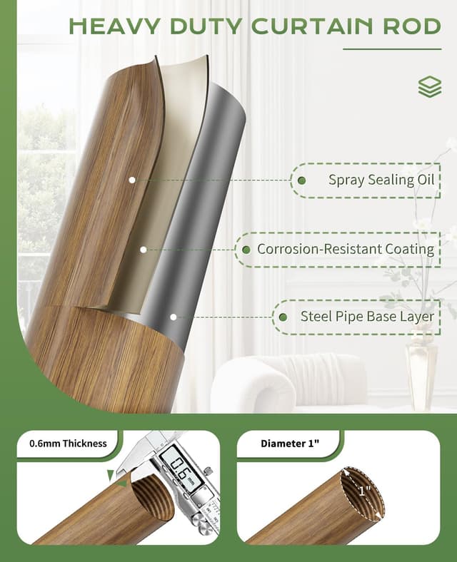 Thumbnail 3 de KVEEO Wood Curtain Rod Adjustable 18–45 Inch