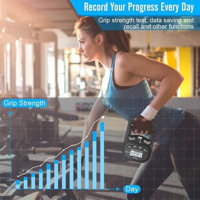 Detalle de Ryaco Grip Strength Tester (396lb/180kg) rechargeable digital hand dynamometer with LCD