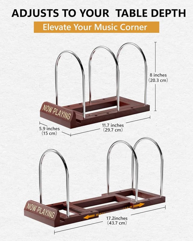 Detalle de BS-VOG Schallplatten-Aufbewahrung: erweiterbarer LP-Ständer für 30–70 Platten mit „Now Playing“-Schild
