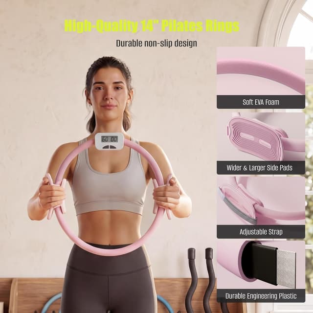 Detalle de MaxU Pilates Essentials Kit for Women – Pilates ring with counter, ball, resistance bands and grip socks