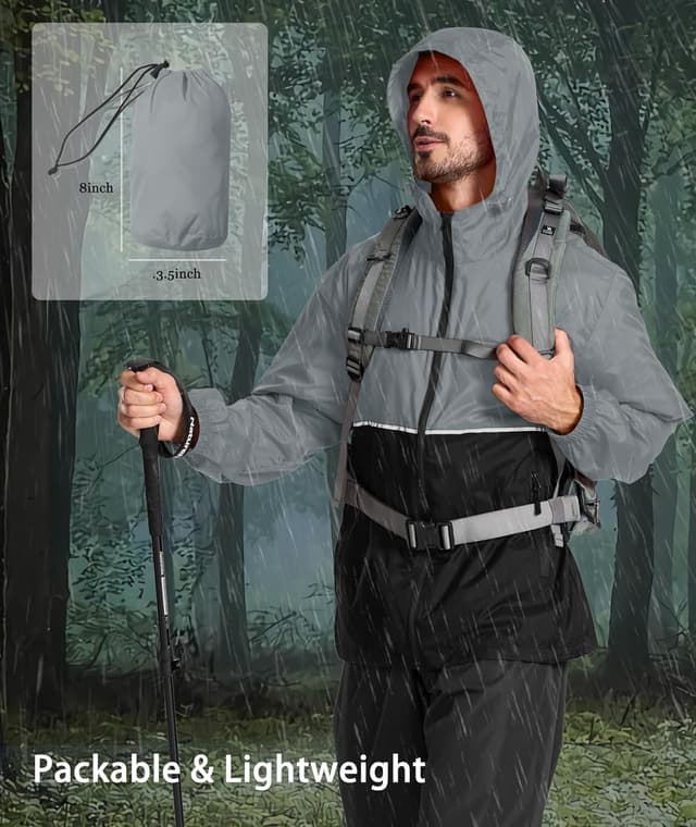 Detalle de SwissWell Men’s Lightweight Waterproof Packable Rain Jacket (Water-Resistant, Windproof, Breathable)