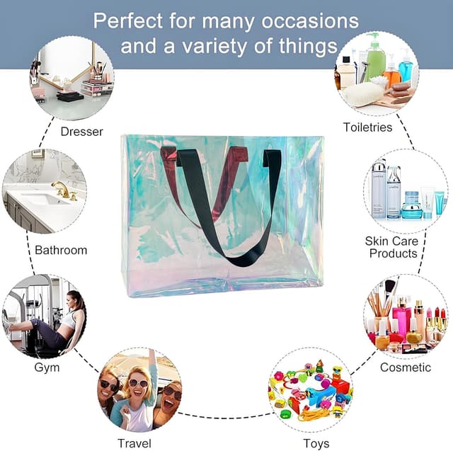 Detalle de TotePrint transparente PVC Strandtasche (45 x 34 x 15 cm) mit blauen Tragegriffen