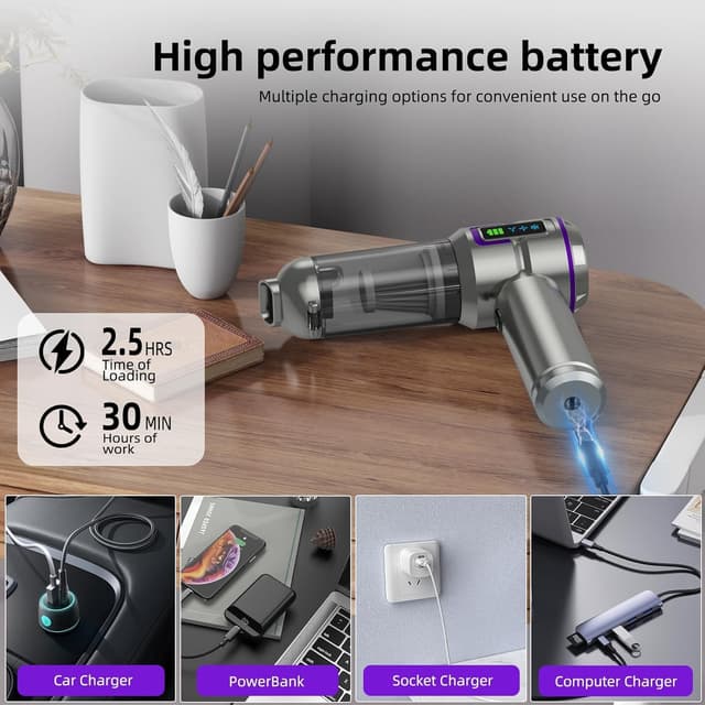 Detalle de botatio Handheld Vacuum Cleaner (25000Pa) with 4-in-1 Car Cleaning, Digital Display & 1‑Touch Emptying