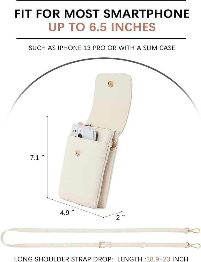 Detalle de BOSTANTEN Pochette téléphone portable femme (sacoche bandoulière) en cuir PU vegan – 20 x 12 x 3 cm