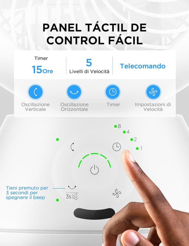 Detalle de Midea MDF24JRW ventilatore da tavolo 20 cm fino a 28 dB, 5 velocità e timer 15H con telecomando
