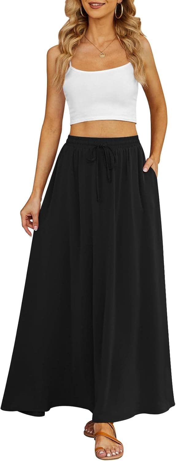 Detalle de Yincro Women’s Flowy Maxi Skirt with Pockets (Pleated, High-Waisted, Chiffon)