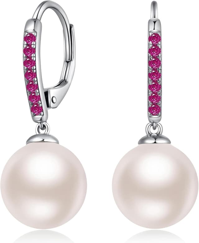 Thumbnail 6 de jiamiaoi Perlenohrringe aus 925er Silber mit 10 mm Zuchtperle (Hängend, Hebelverschluss)