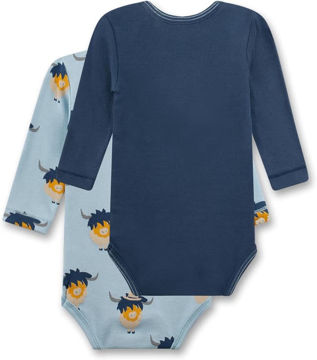 Detalle 2 de Sanetta Baby-Body langarm (Doppelpack) blau Büffel – Bio-Baumwolle für Jungen