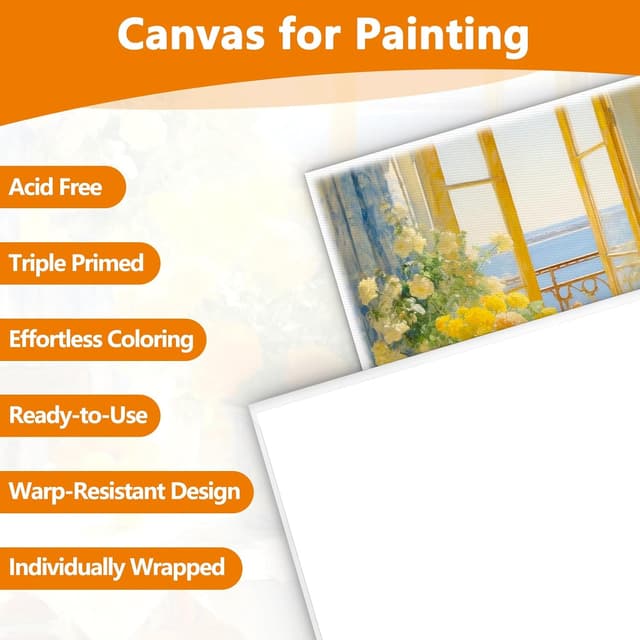 Detalle de Mokani 6-Pack Blank Cotton Canvas Panels (20x20cm) for Acrylic, Oil & Watercolour