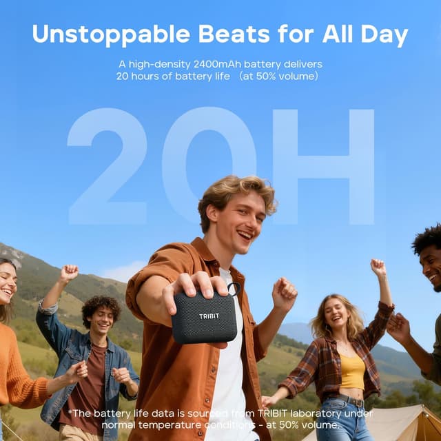 Detalle de Tribit PocketGo Portable Wireless Bluetooth Speaker with 7W Stereo Sound, IP68 Protection and 20H Playtime