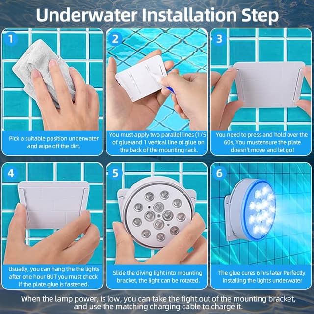 Detalle 2 de vsshe Pool Lights (2 Pack) Rechargeable Submersible LED Lights with Remote, IP68 & 16 Colour Modes