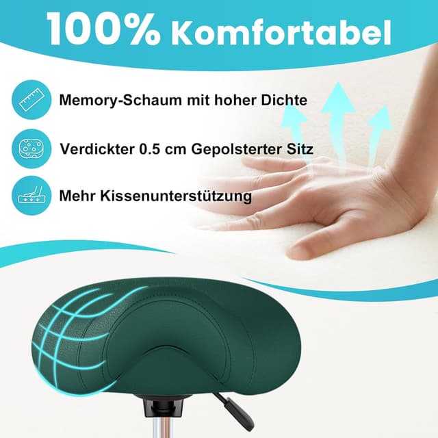 Detalle 1 de Sattelhocker Ergonomisch mit Rollen & Ringpedal – drehbarer, höhenverstellbarer Sattelstuhl (Grün)