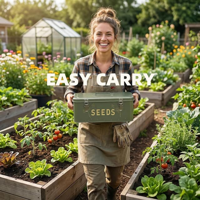 Detalle de Orionstar Seed Storage Organiser: metal seed saving box with lid, 4 compartments & storage set