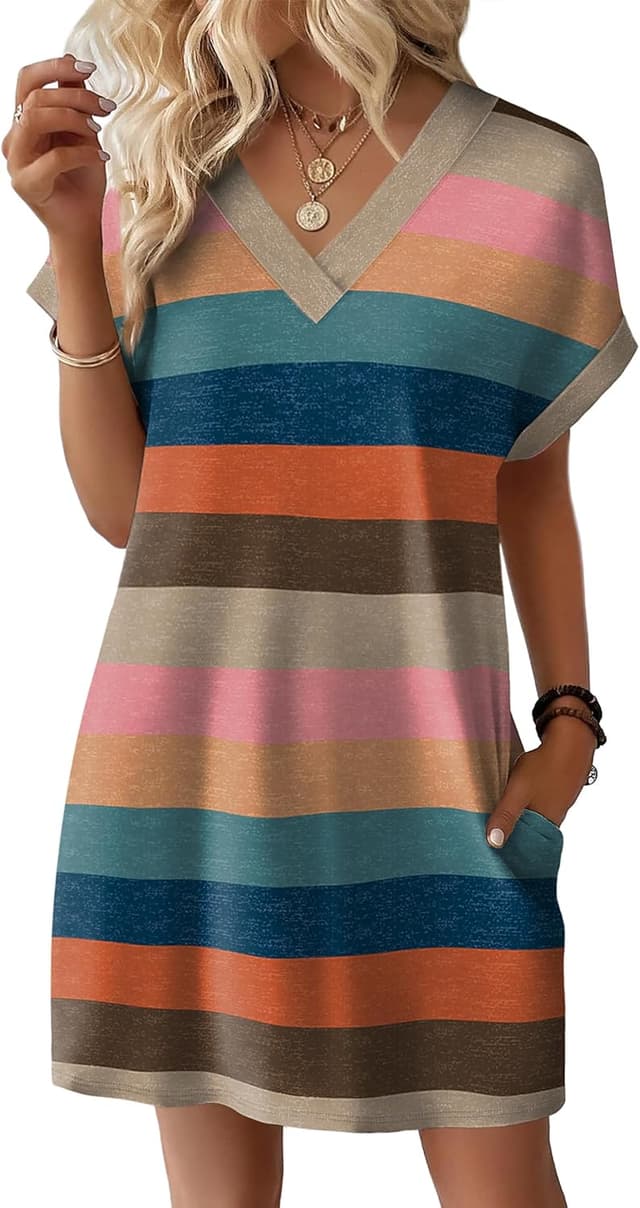 Detalle 2 de WIHOLL Women’s 2025 Casual T-Shirt Dress with Side Pockets (Short Sleeve, Relaxed Fit)