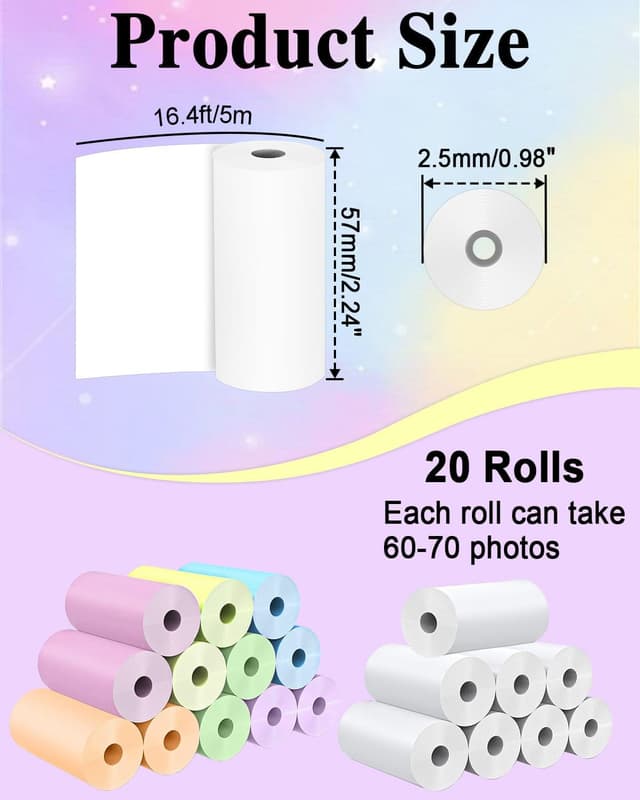 Detalle de Affheny 20 Rollen Sofortbildkamera-Nachfüllpapier (HD) für Kinder, BPA-frei